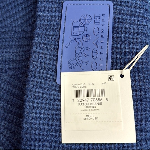 COACH patch cuffed wool women's beanie hat - Blue NWT - Picture 6 of 7